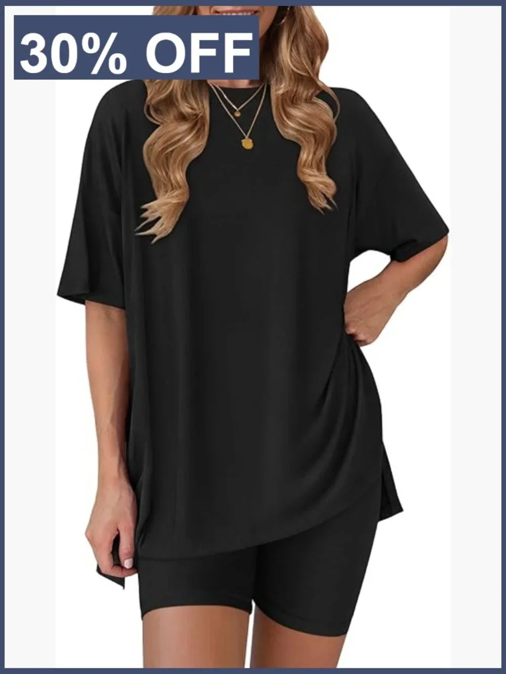 Oversized Shirt and Biker Shorts Lounge Set, Lightweight Stretchy Fabric